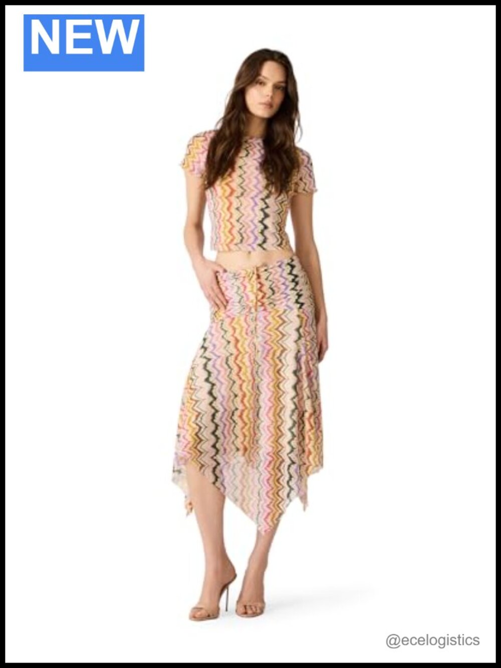 Steve Madden Abella Midi Skirt - Pull On Polyester Elastane Chevron Print